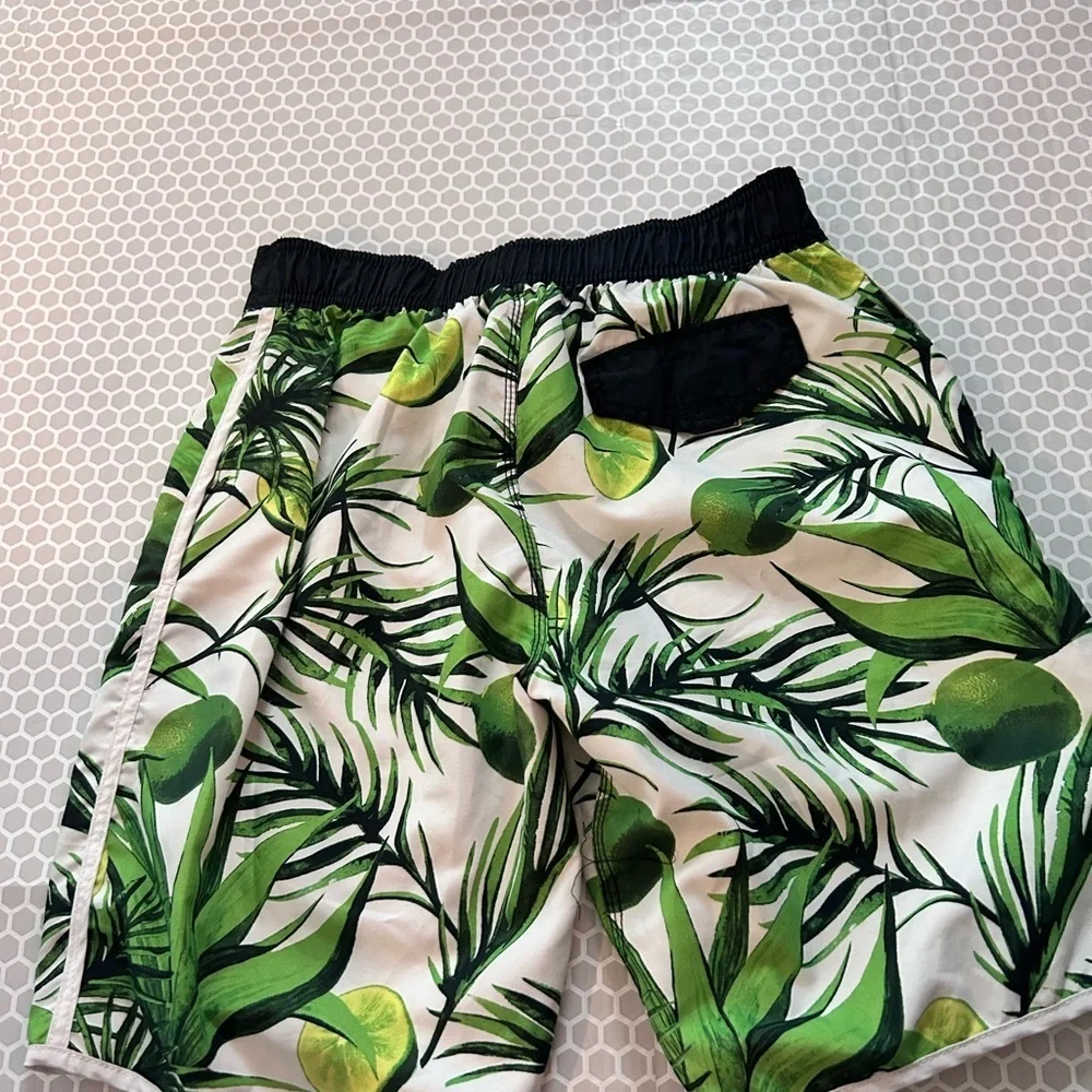 Corona Tropical Lime Print Swim Shorts - Green White Beach Summer Size M